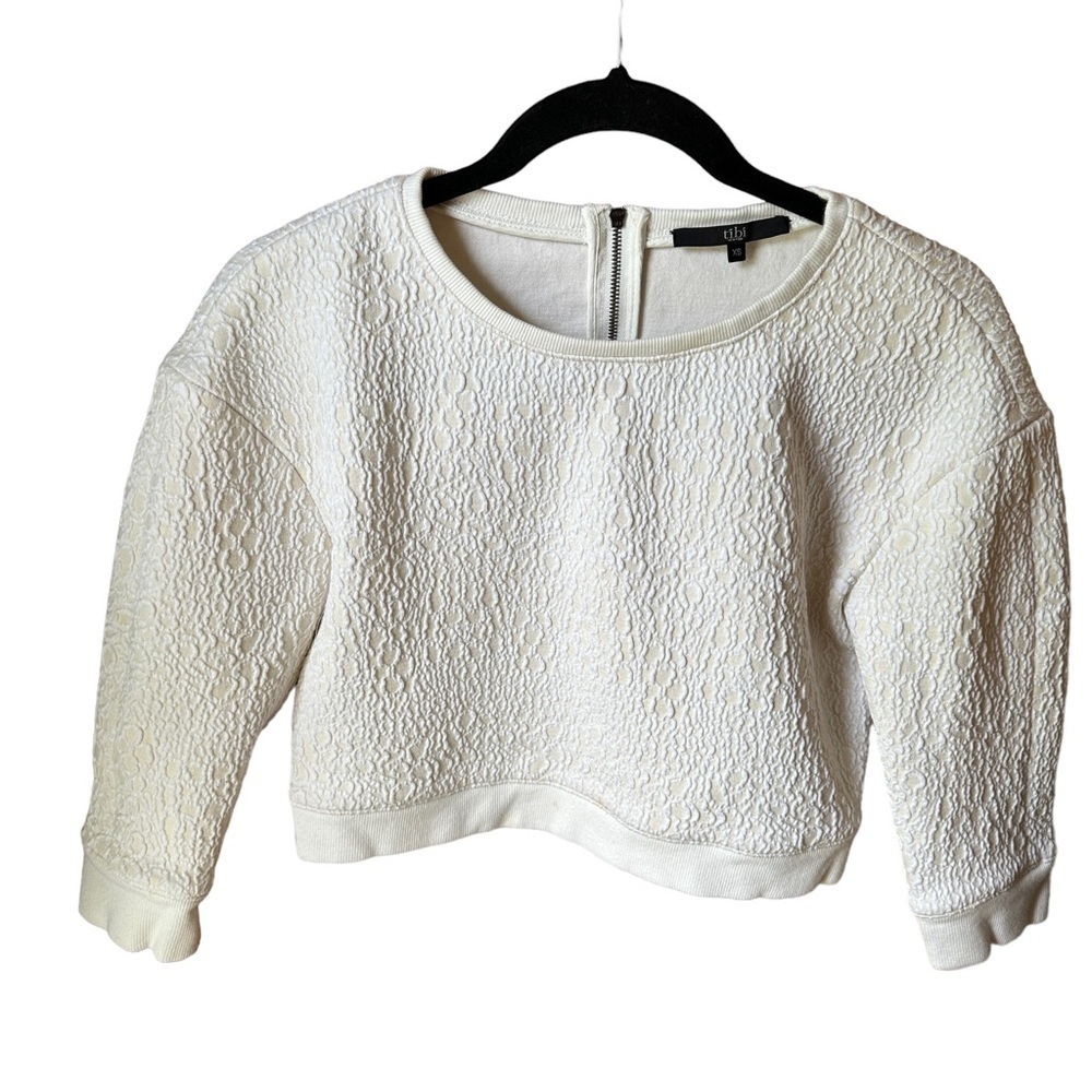 Cream Tibi Cropped Structured Top/Sweatshirt | Size XS